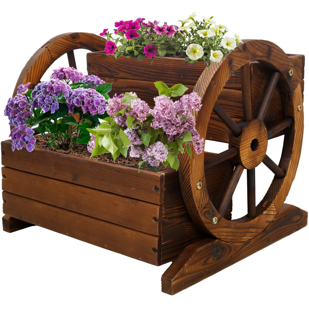 Wooden planters and raised garden beds for outdoor growing