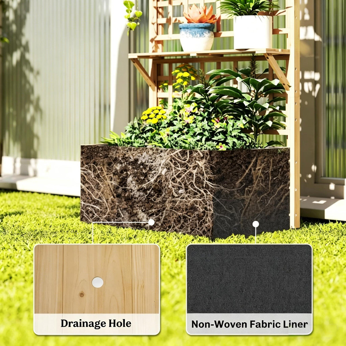 70-Inch Fir Wood Trellis Planter with Shelves – alternate product view 7