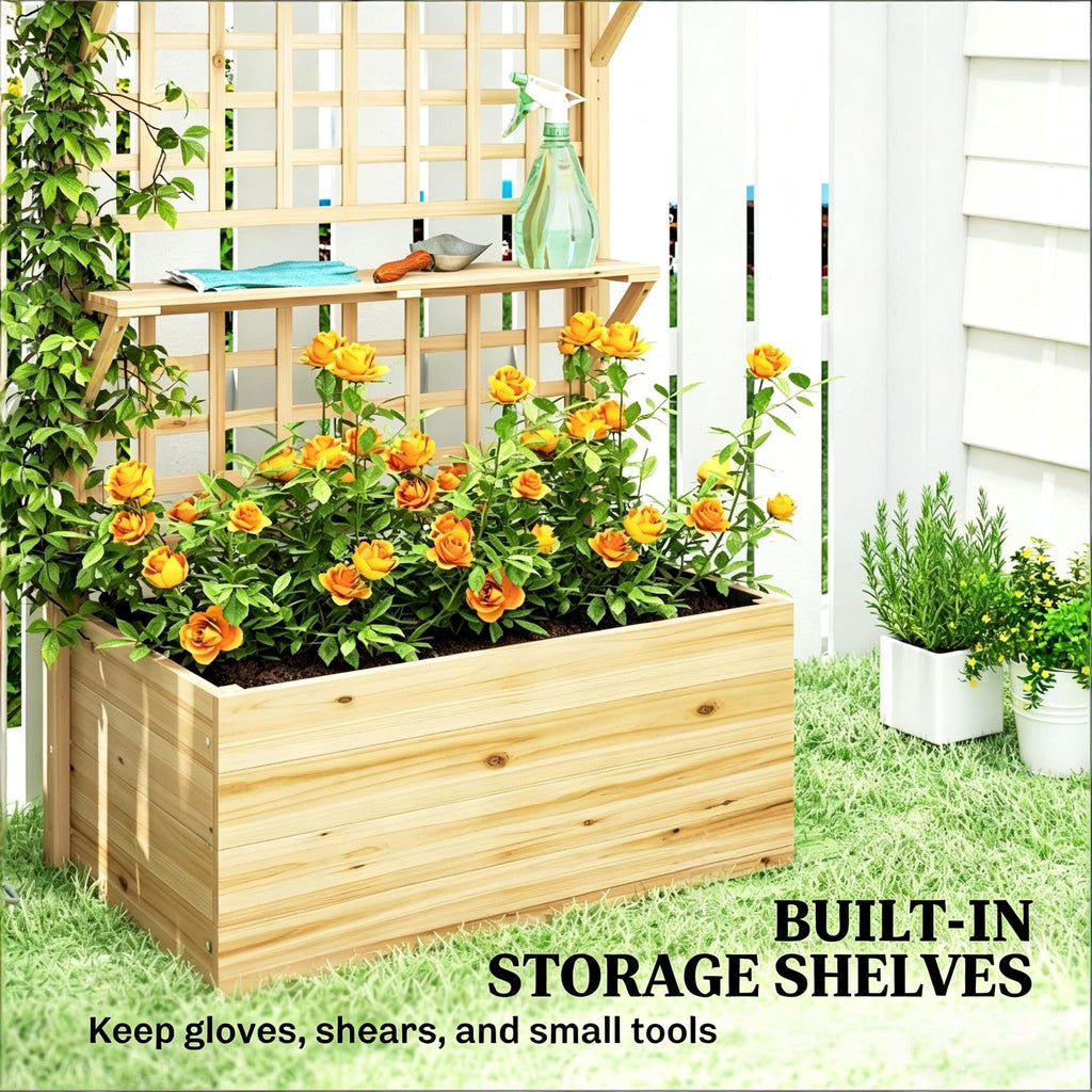 70-Inch Fir Wood Trellis Planter with Shelves – alternate product view 5
