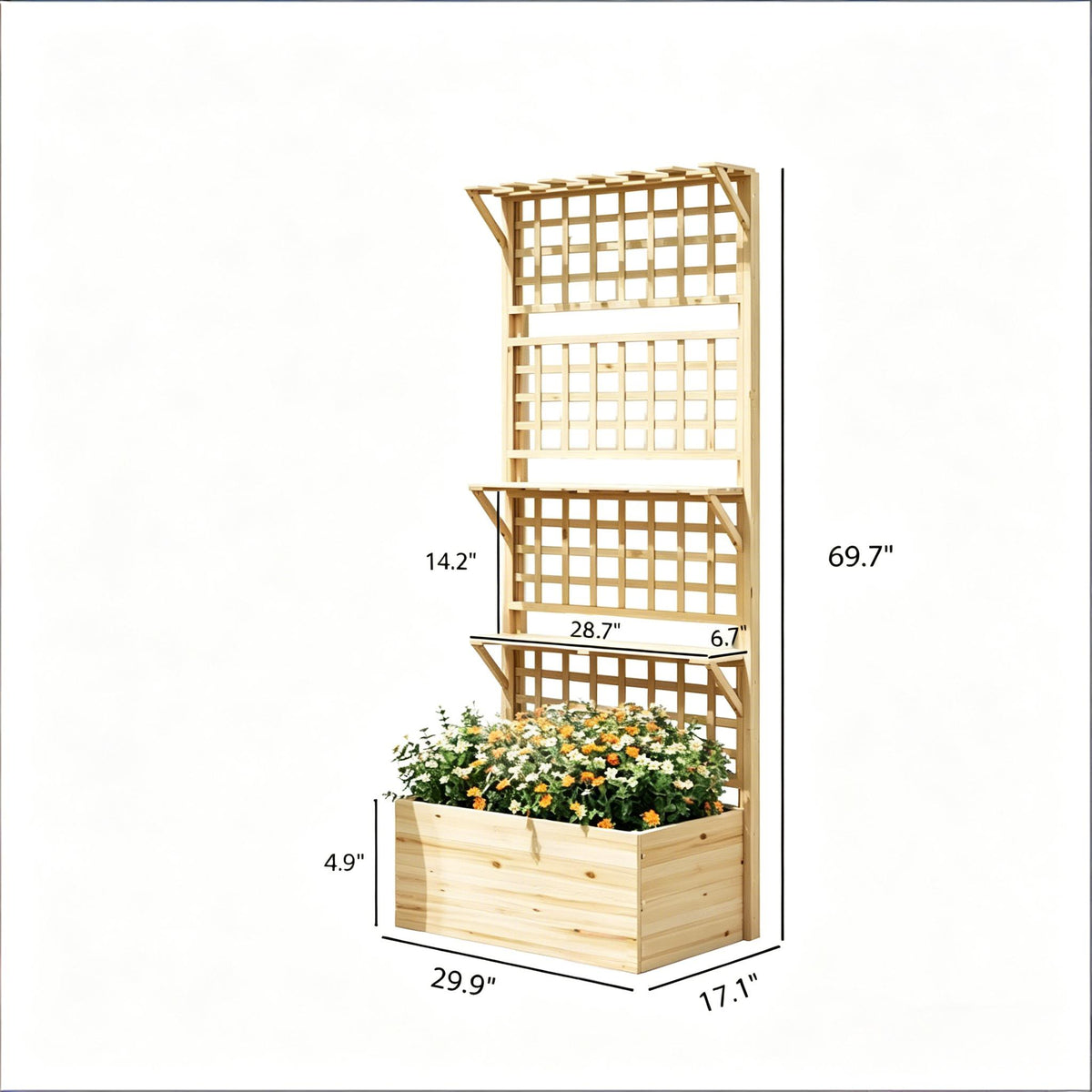 70-Inch Fir Wood Trellis Planter with Shelves – alternate product view 2
