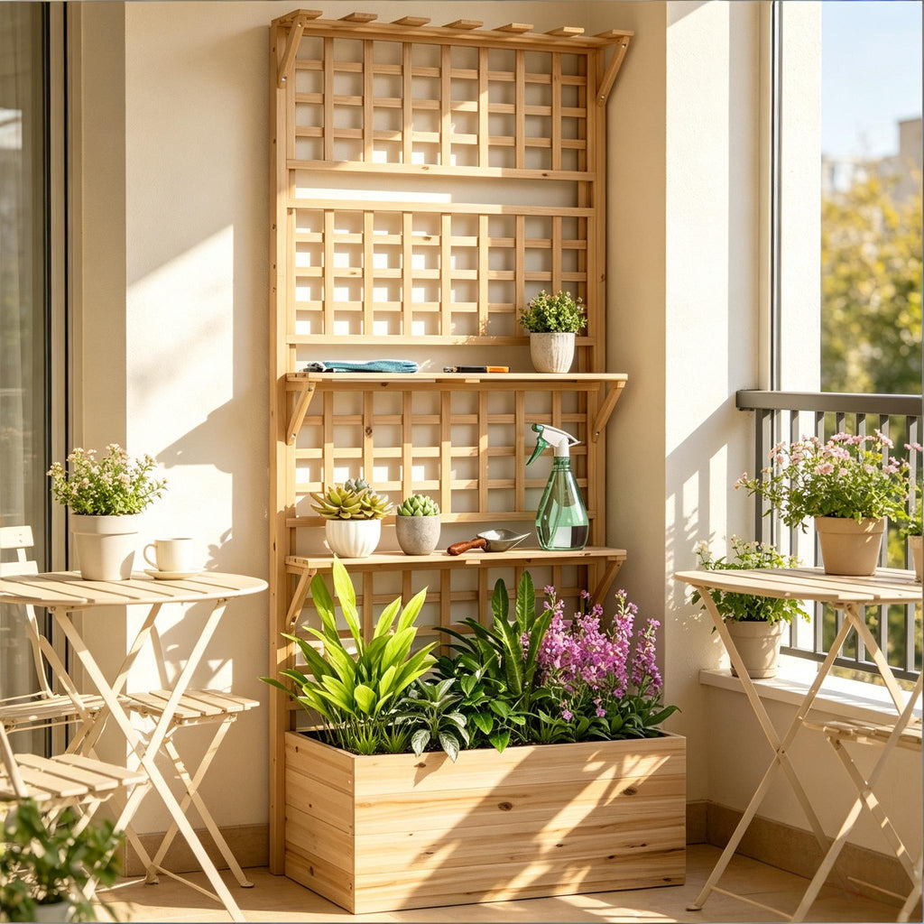 70-Inch Fir Wood Trellis Planter with Shelves – alternate product view 4