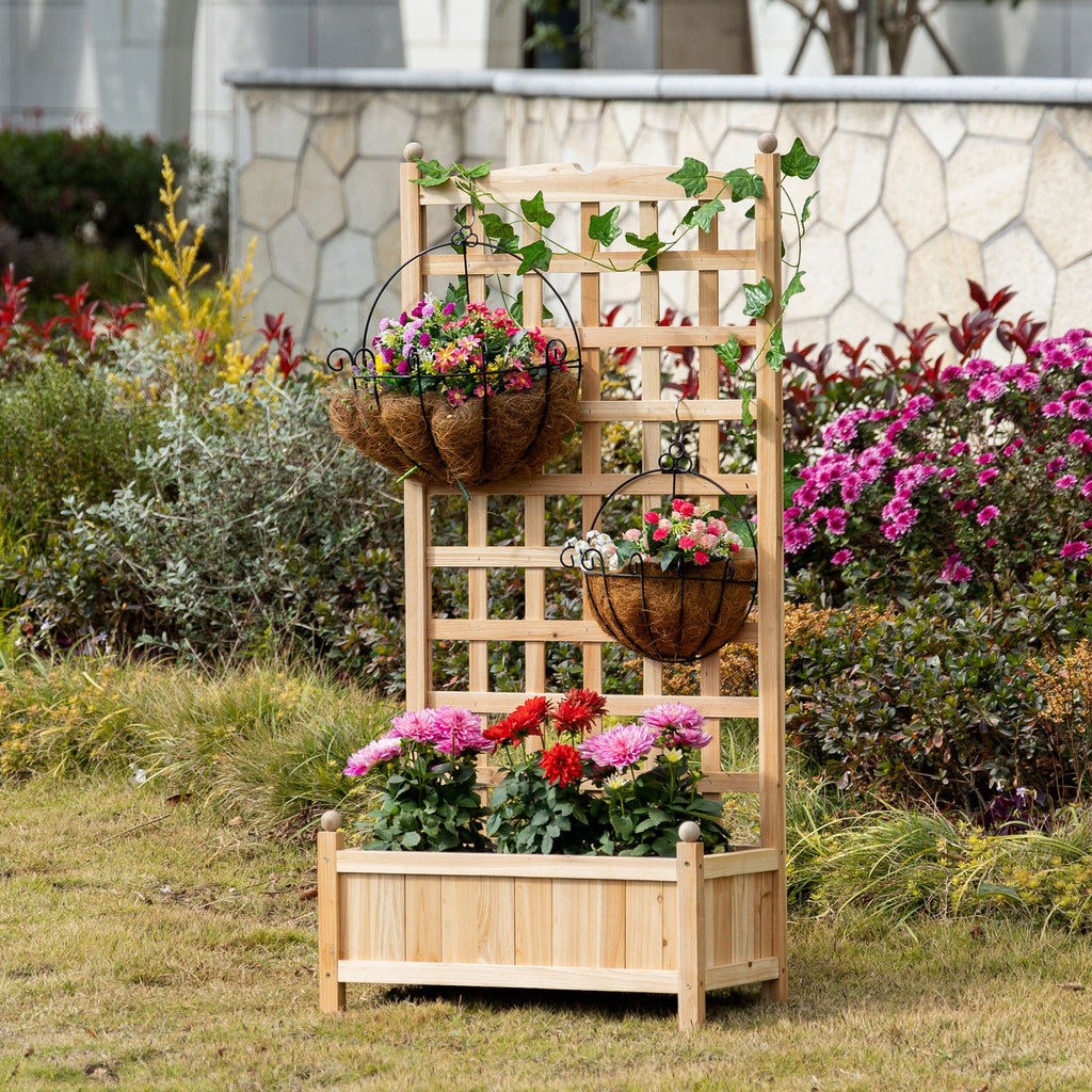 49-Inch Fir Wood Planter with Trellis, Natural – product view 11 of 12