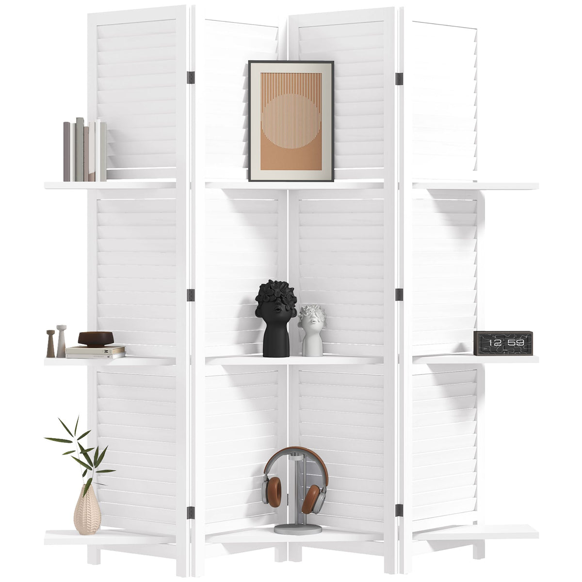 67-Inch 4-Panel White Room Divider with Shelves – alternate product view 11