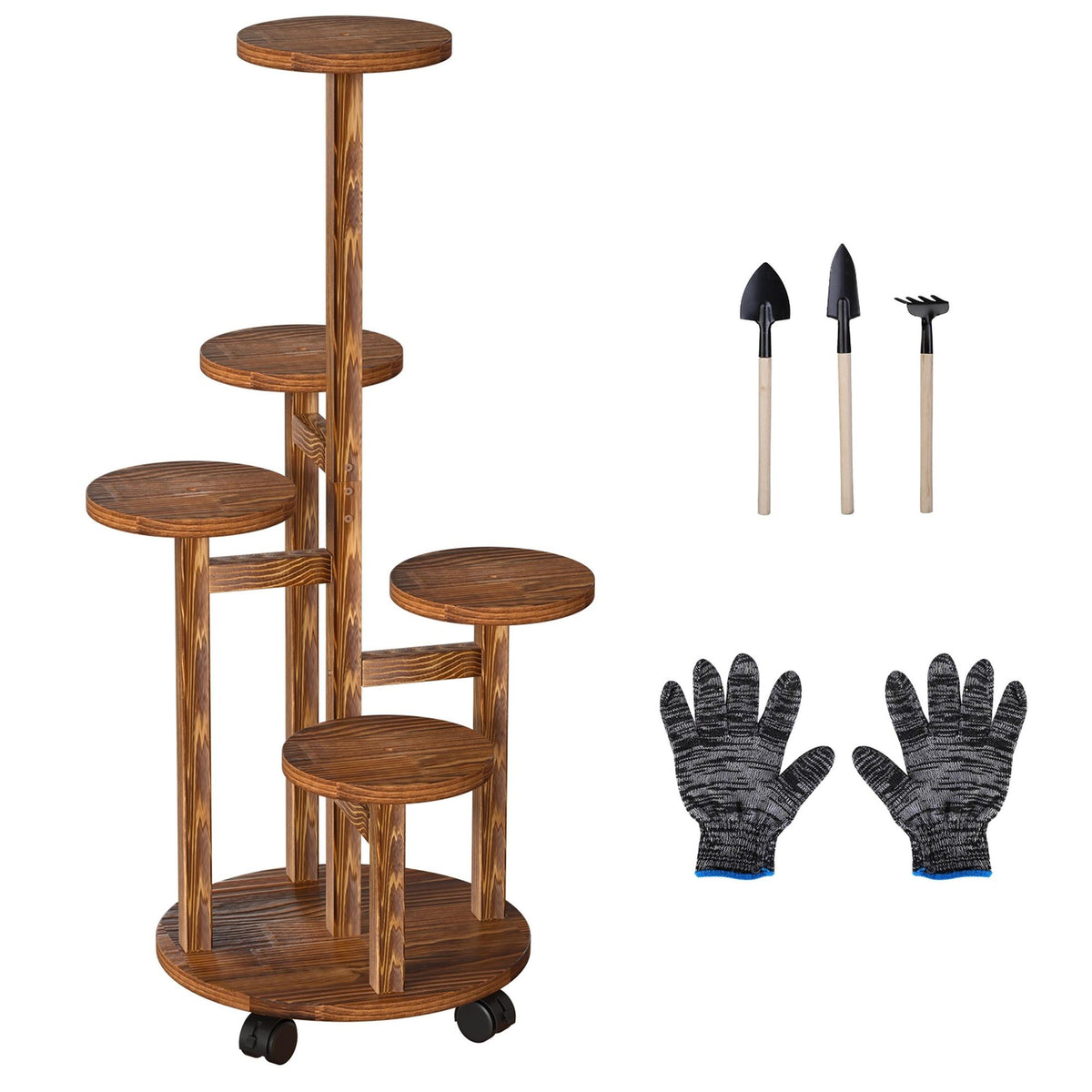 5-Tier Rolling Wood Plant Stand – main product view