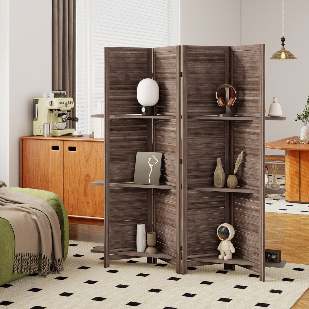 67-Inch 4-Panel Walnut Room Divider with Shelves – alternate product view 10