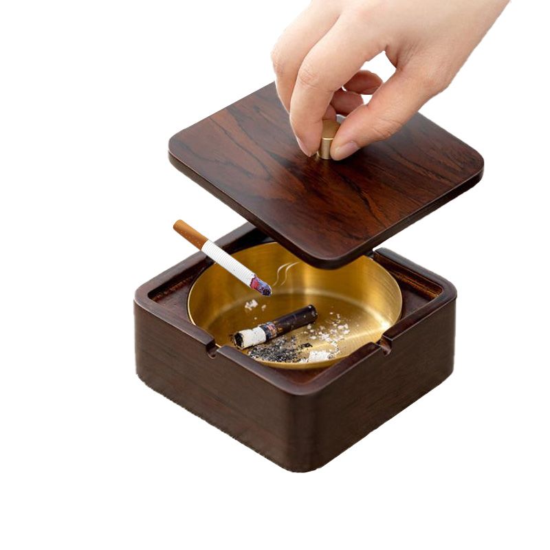 Wood and Metal Covered Ashtray – main product view
