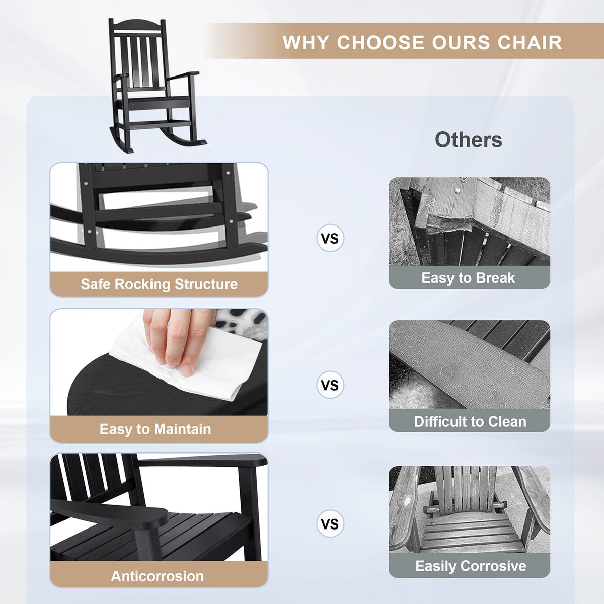 Black HDPE Adirondack Rocking Chair – product view 9 of 9