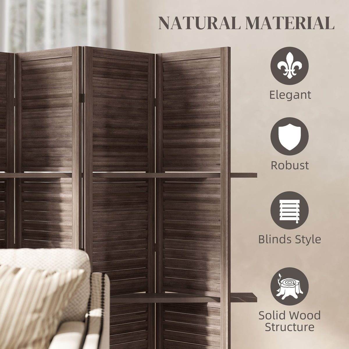 67-Inch 4-Panel Walnut Room Divider with Shelves – alternate product view 6