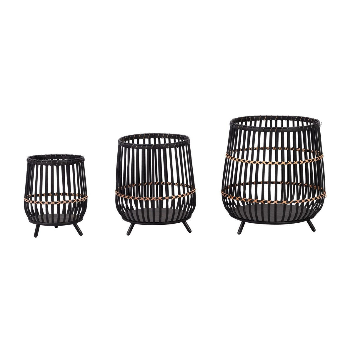 Set of 3 Black Bamboo Footed Planters – product view 3 of 7