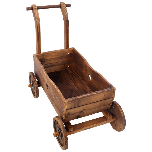 26.5-Inch Brown Wooden Wagon Planter with 4 Wheels – product view 9 of 15