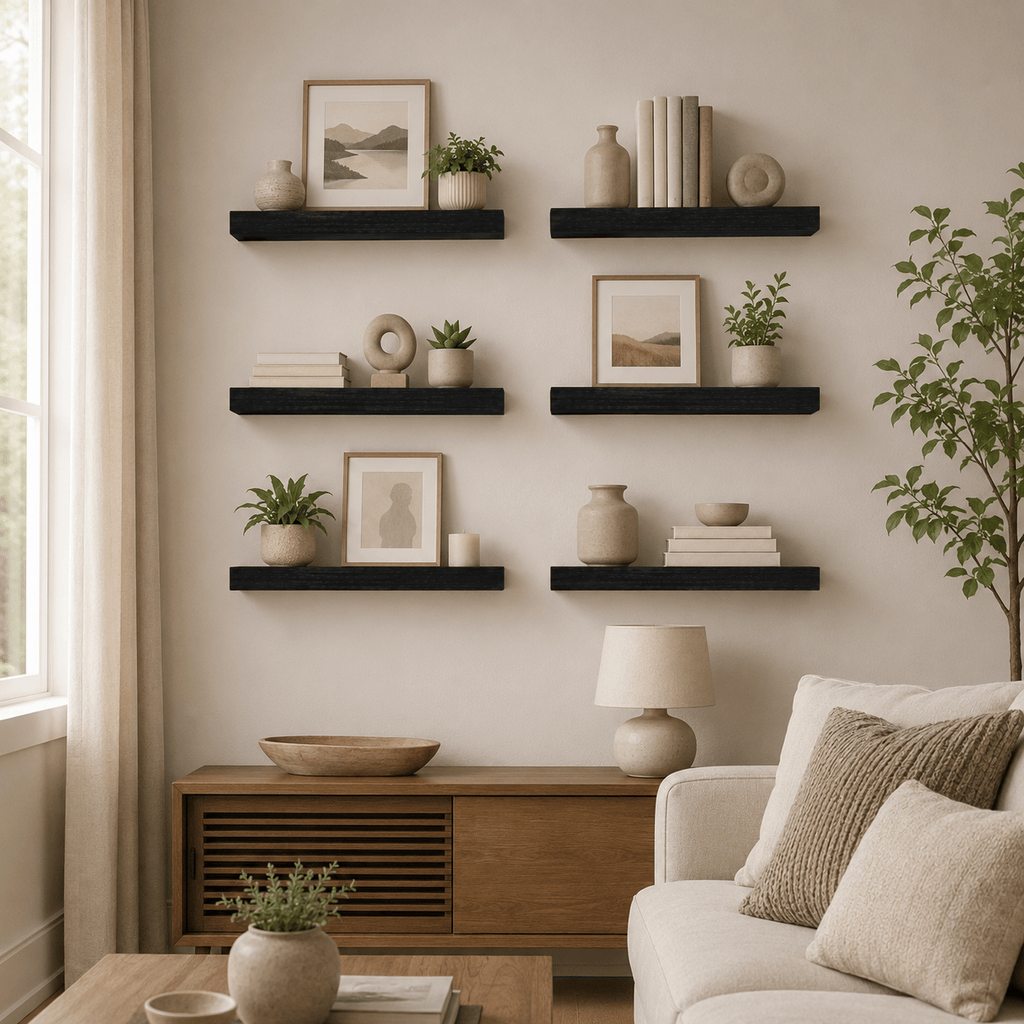 Set of 6 Black Floating Wall Shelves – product view 6 of 6