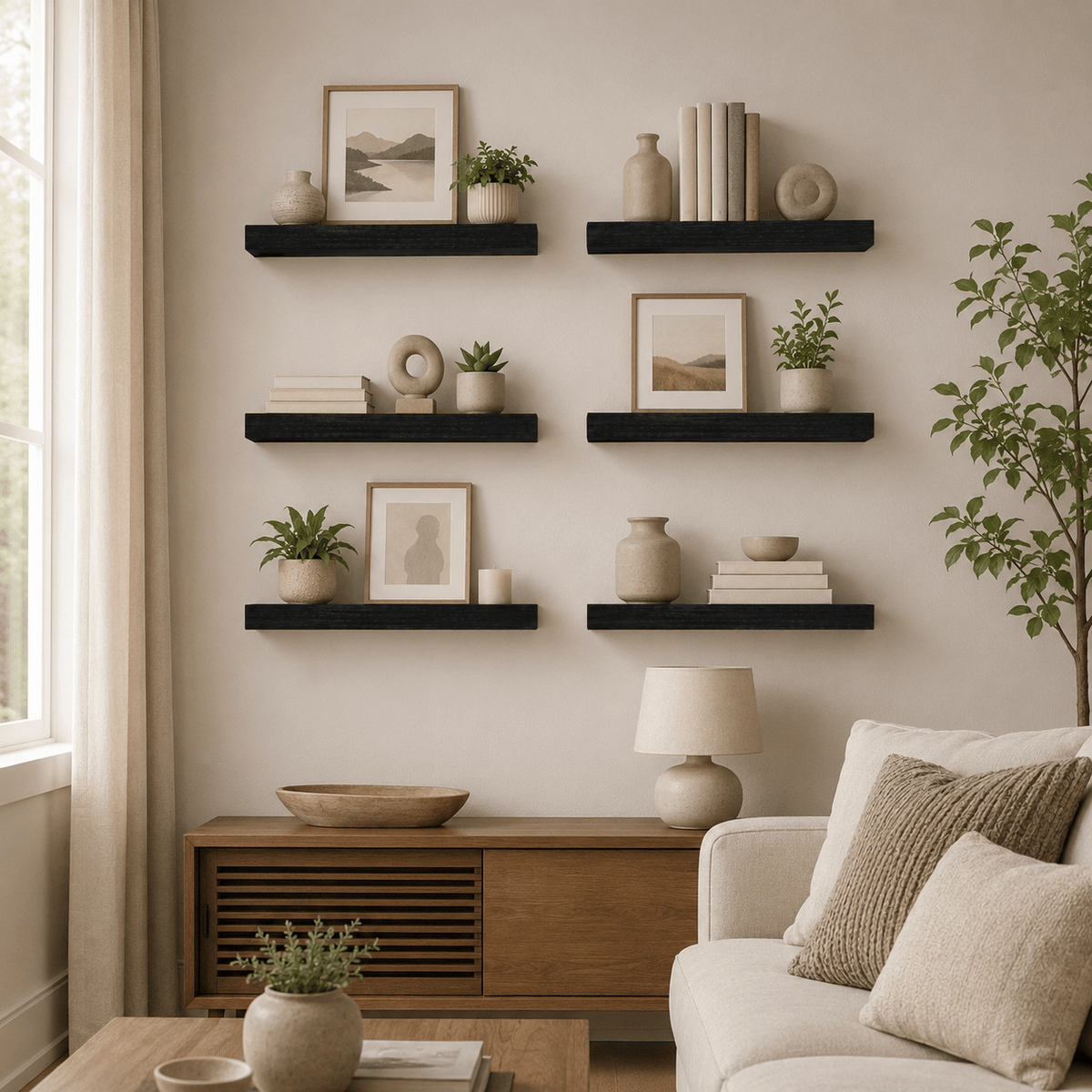 Set of 6 Black Floating Wall Shelves – product view 6 of 6