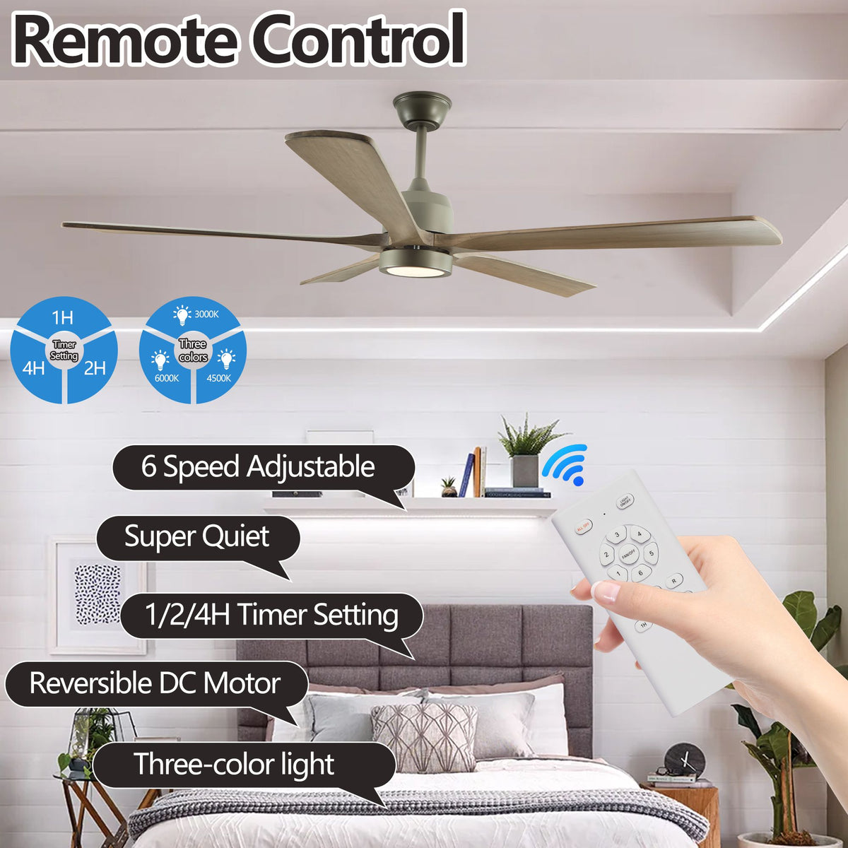 60-Inch Wood Ceiling Fan with Light and Remote – alternate product view 2
