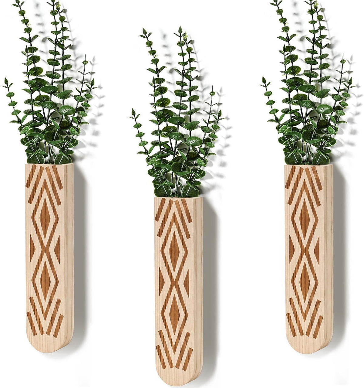 Set of 3 Boho Wood Wall Planters – main product view