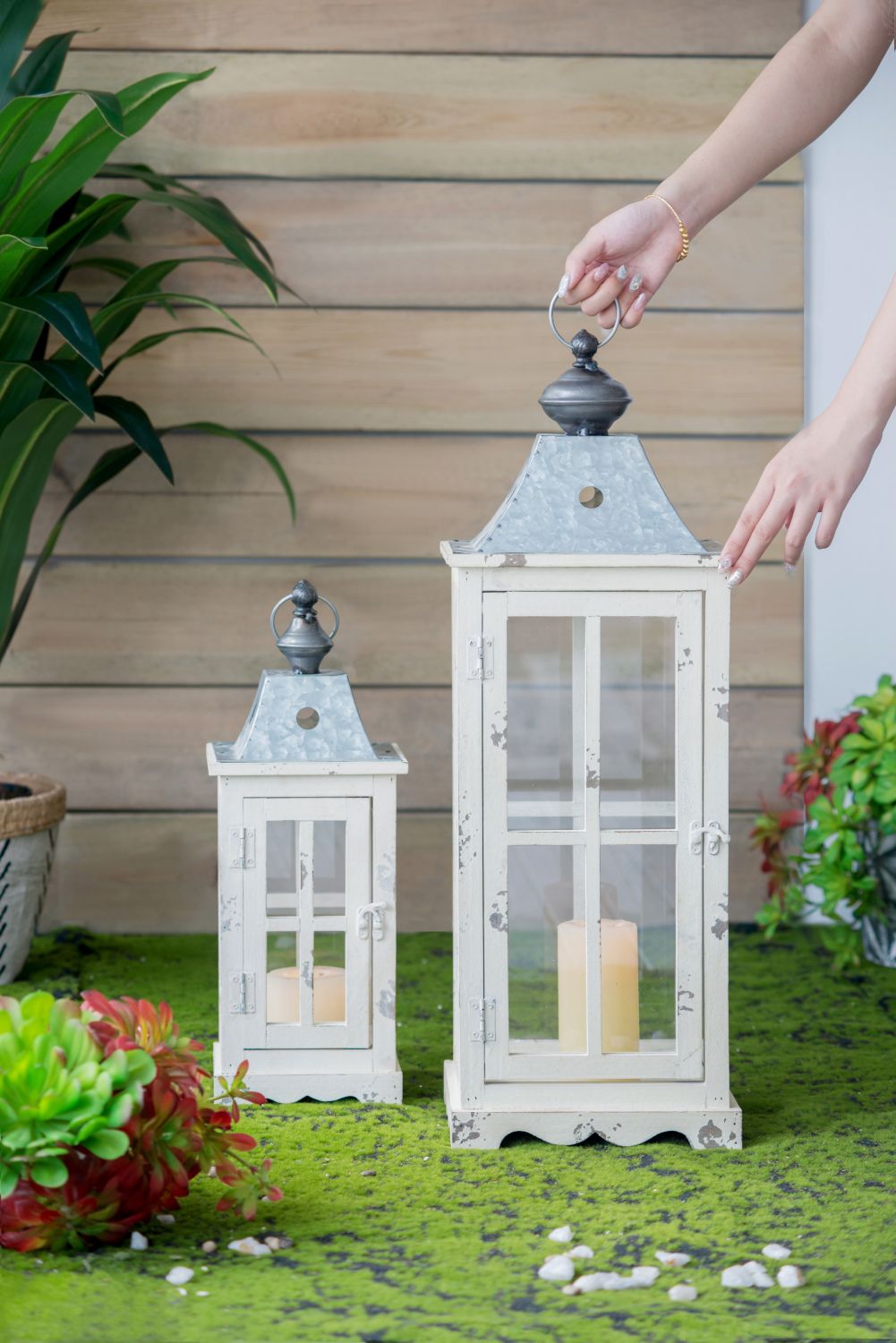 Large Decorative Wooden Hurricane Lantern – product view 6 of 18