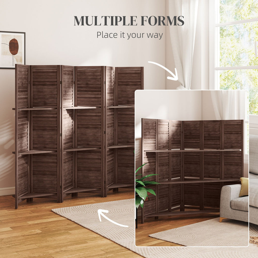 67-Inch 6-Panel Walnut Room Divider with Shelves – alternate product view 7