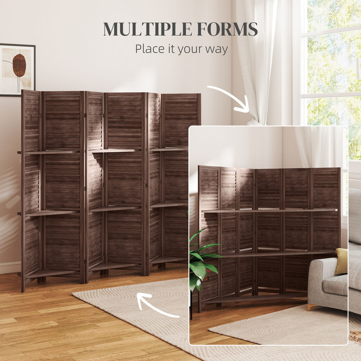 67-Inch 6-Panel Walnut Room Divider with Shelves – alternate product view 7