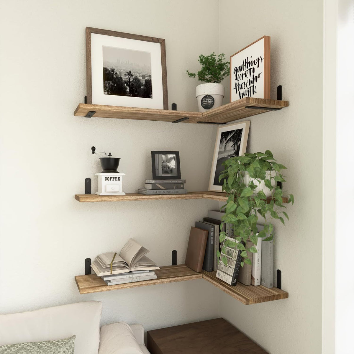 Set of 6 Vintage Brown Floating Shelves – product view 2 of 6