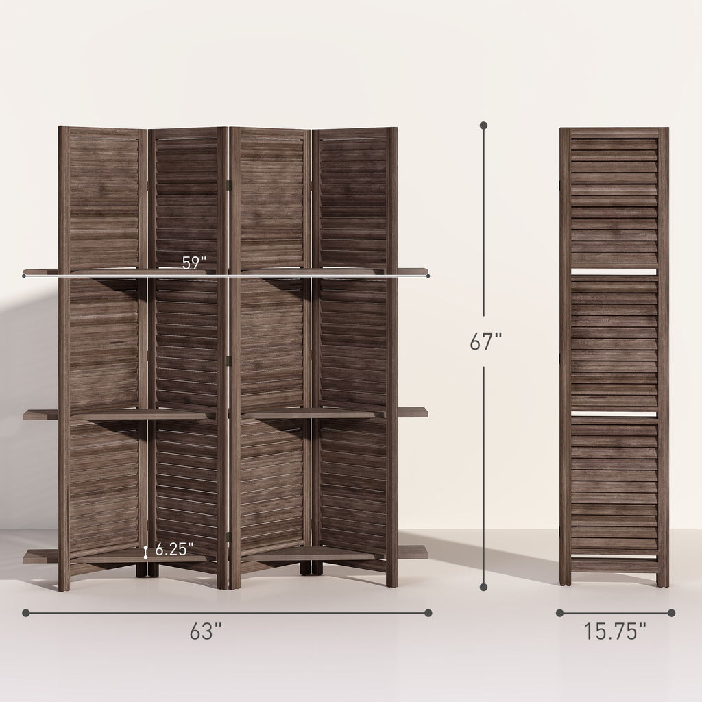 67-Inch 4-Panel Walnut Room Divider with Shelves – alternate product view 3