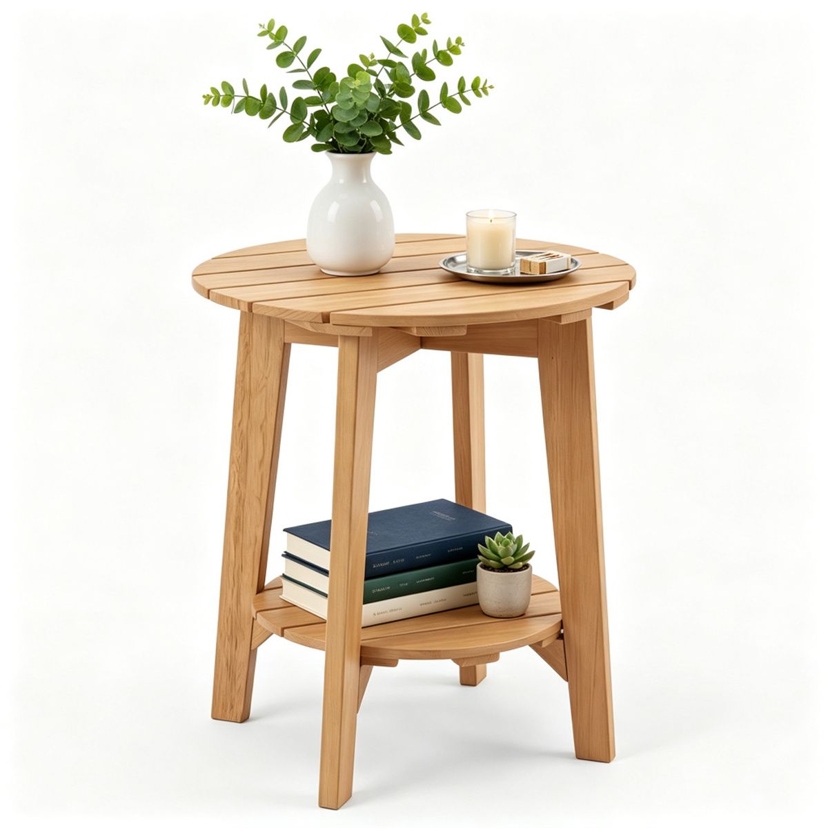 2-Tier Natural Eucalyptus Patio Side Table – product view 2 of 10