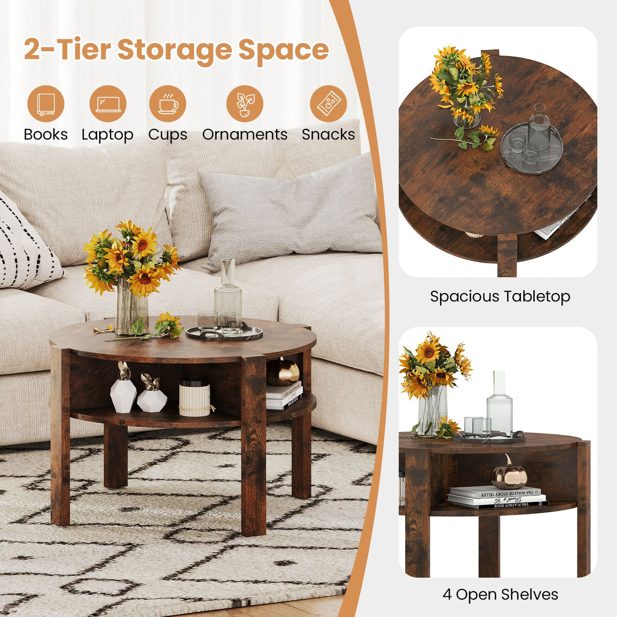 29.5-Inch Round Coffee Table with Storage – product view 10 of 10