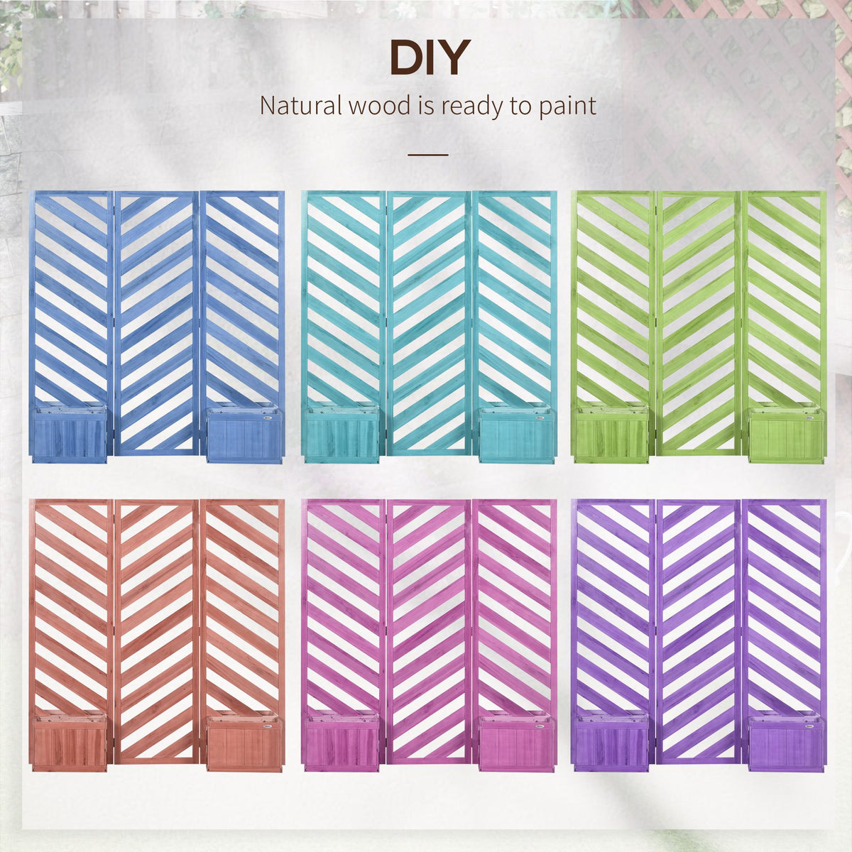 Wood Privacy Screen with 4 Planters and 3 Trellises – product view 7 of 11