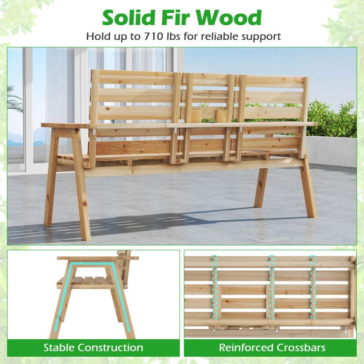 Fir Wood Outdoor Bench with Folding Table – product view 14 of 21