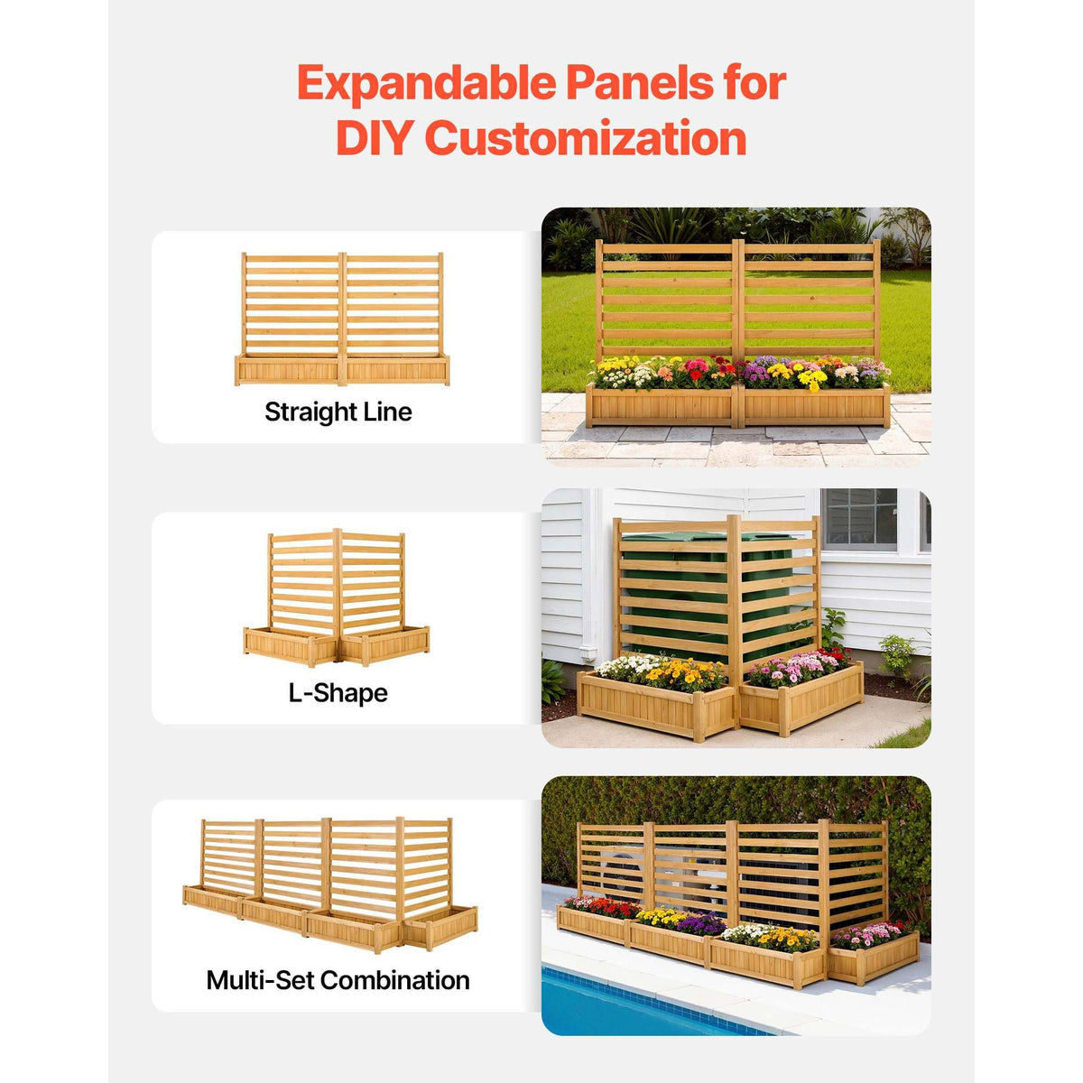 45-Inch Wood Privacy Screen with 2 Planters – product view 3 of 12