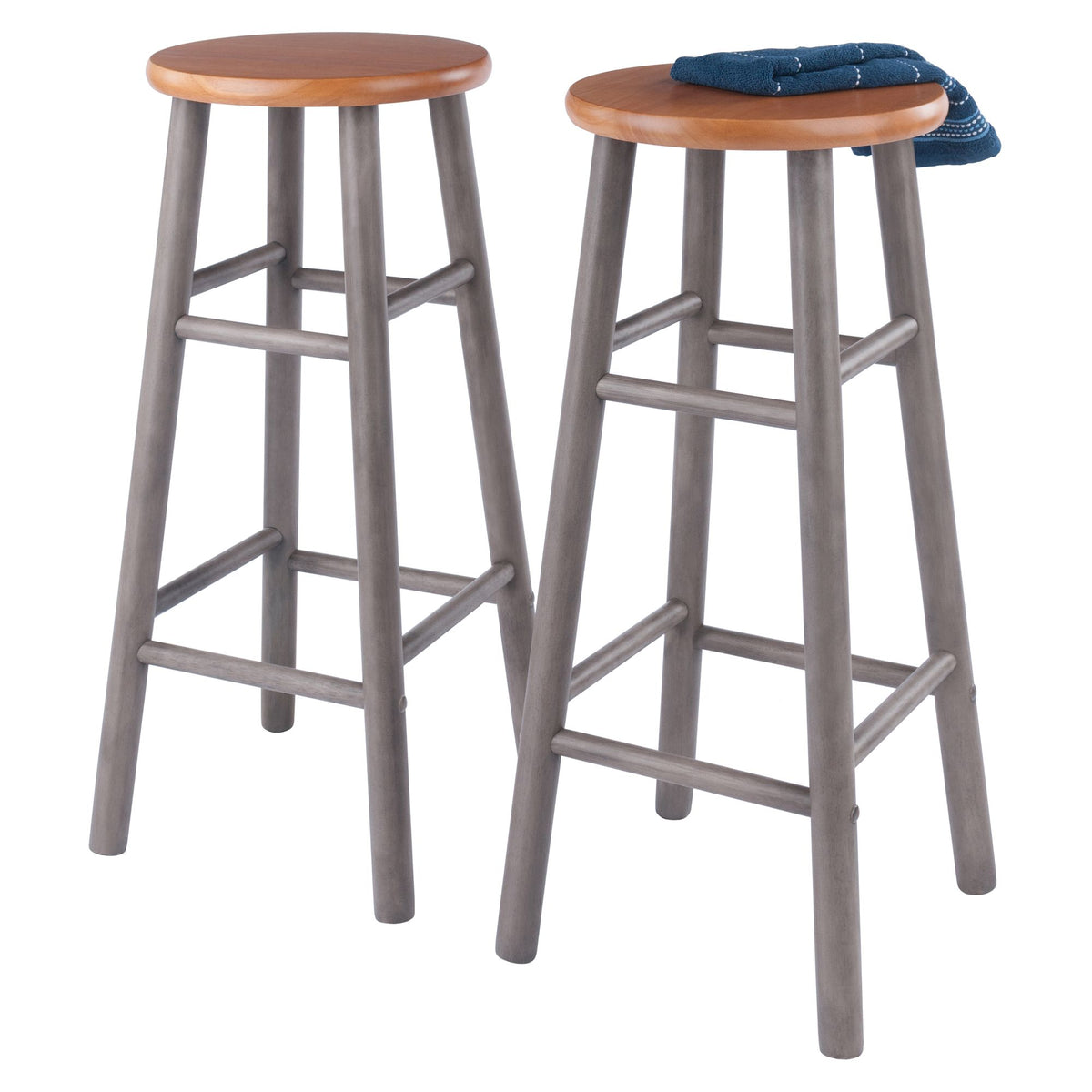 Set of 2 29-Inch Gray and Teak Bar Stools – product view 3 of 10