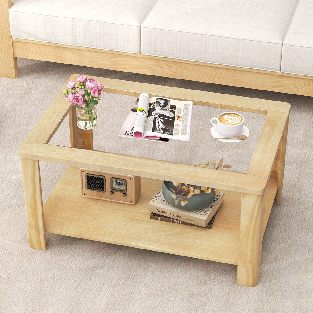 2-Tier Glass-Top Coffee Table with Storage Shelf – product view 3 of 10