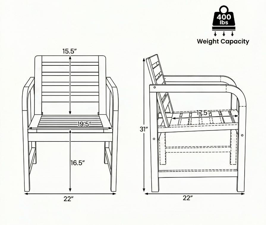 Natural Wood Patio Armchair – product view 2 of 6