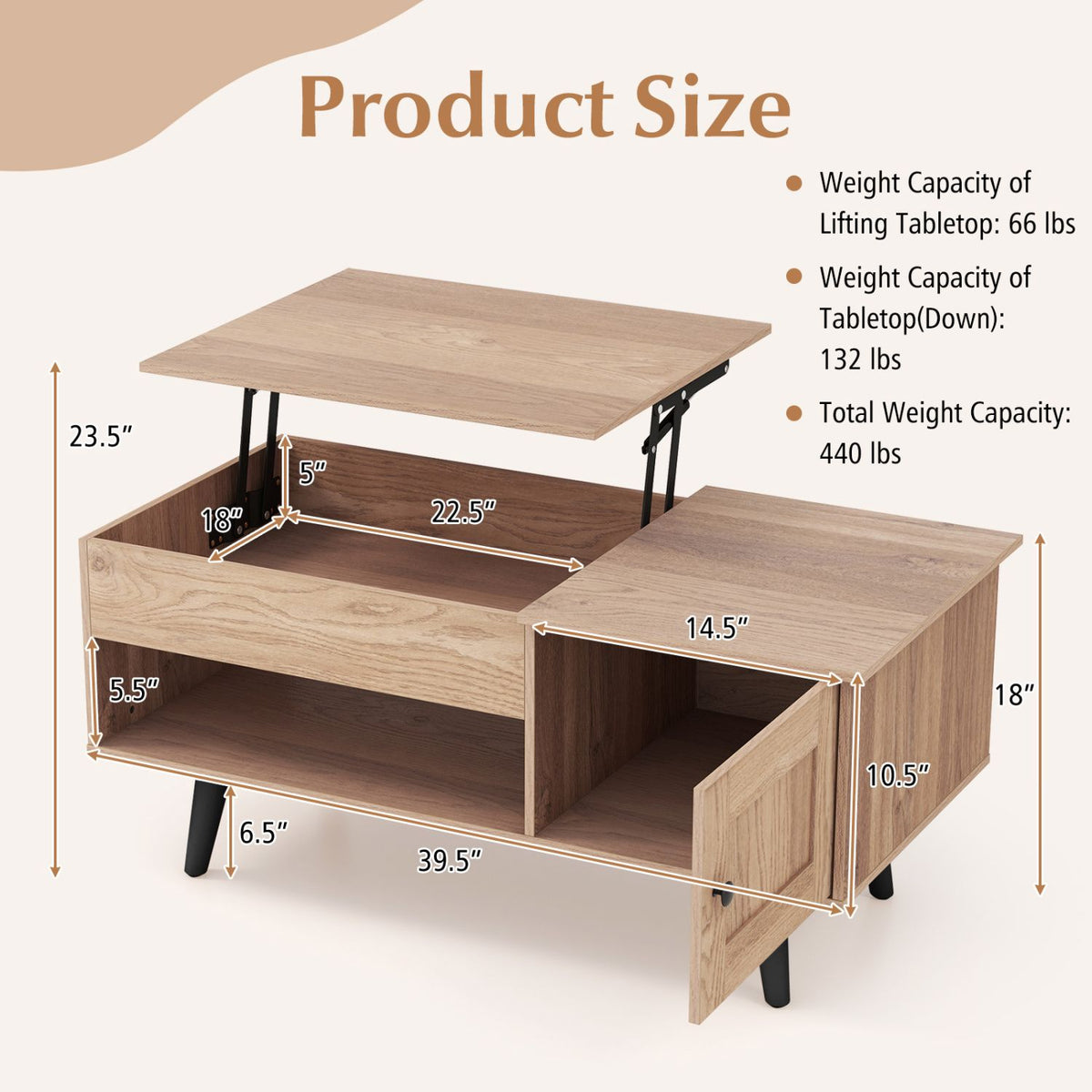 Lift-Top Coffee Table with Hidden Storage – product view 6 of 11