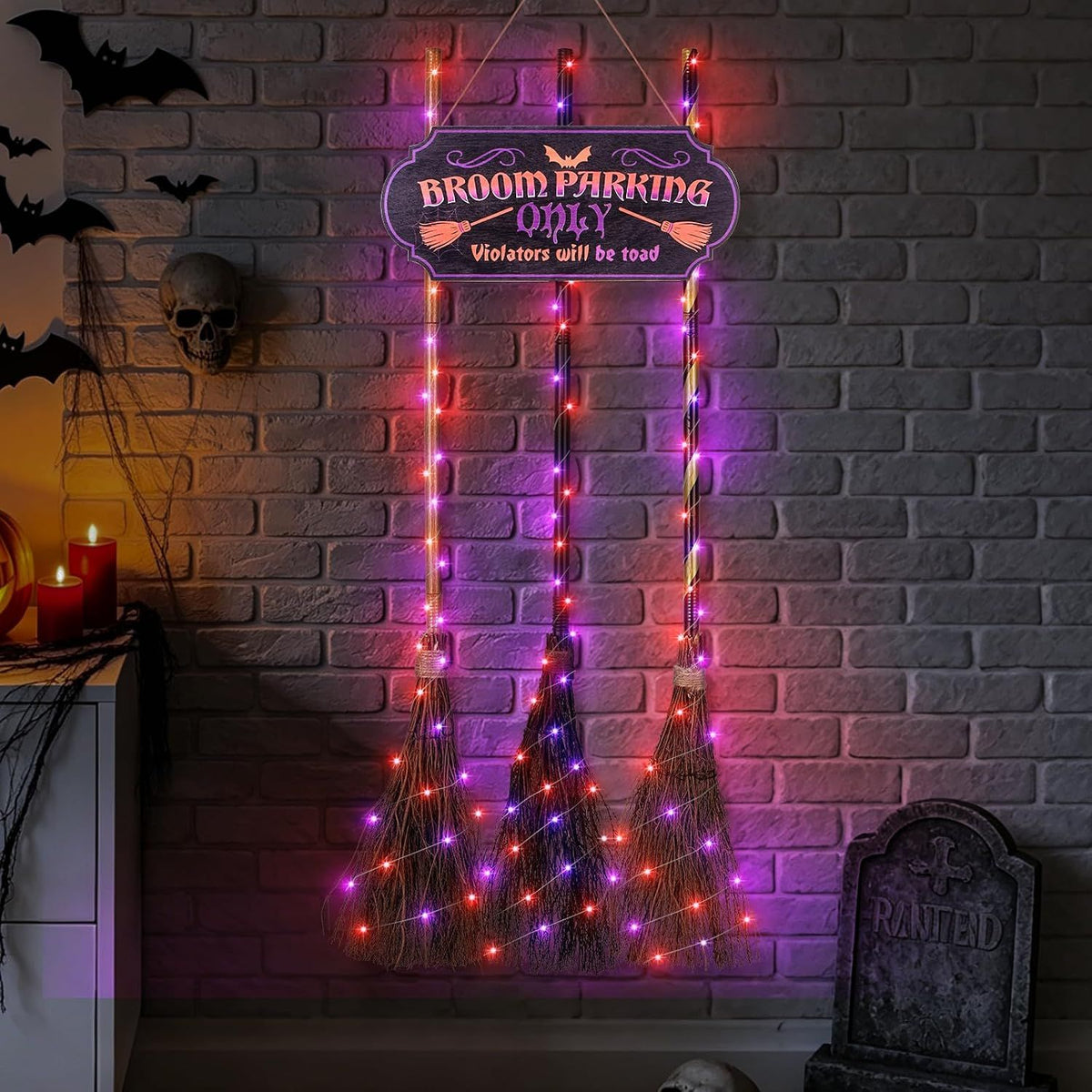 Halloween Broom Parking Sign with 3 Brooms – product view 2 of 16