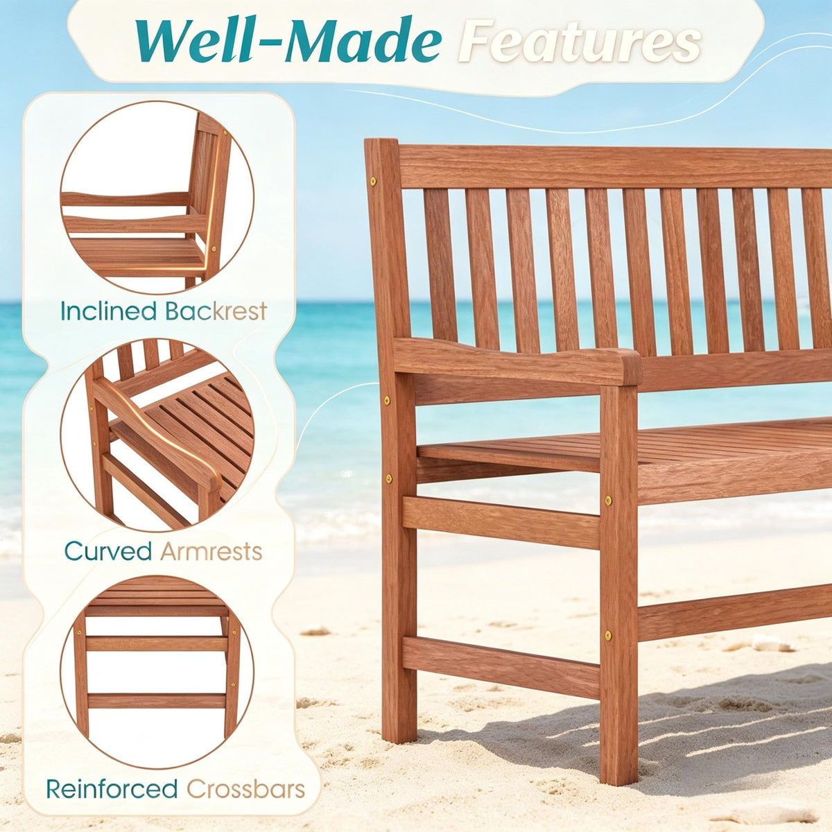 44-Inch 2-Seat Outdoor Loveseat Bench – product view 5 of 8
