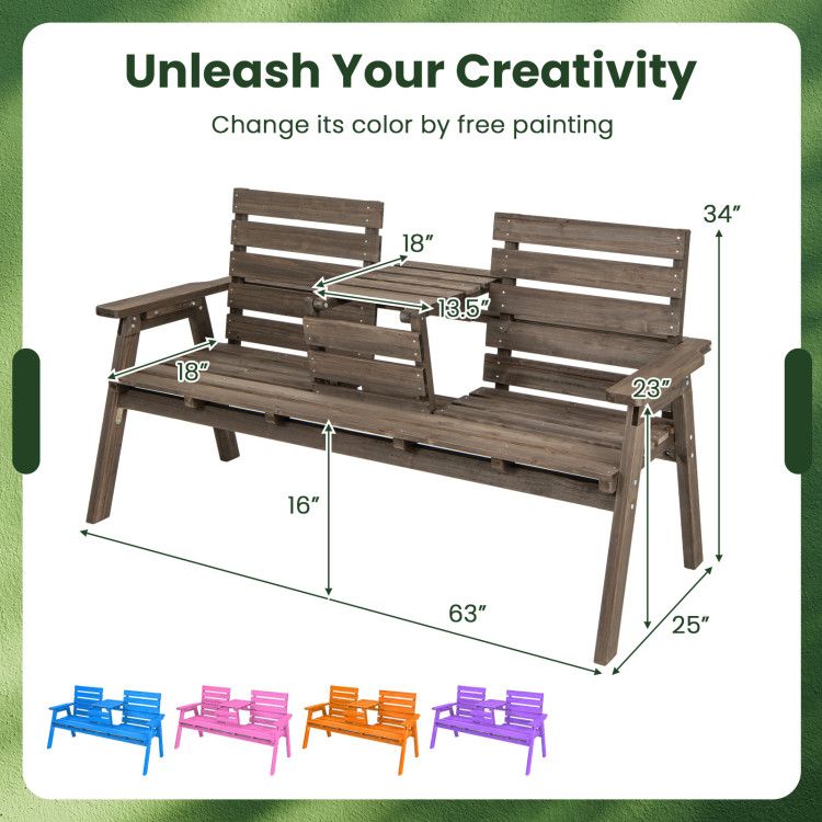 Fir Wood Outdoor Bench with Folding Table – product view 3 of 21