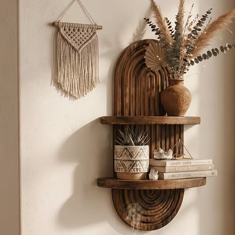 2-Tier Rustic Wood Wall Plant Shelf – main product view