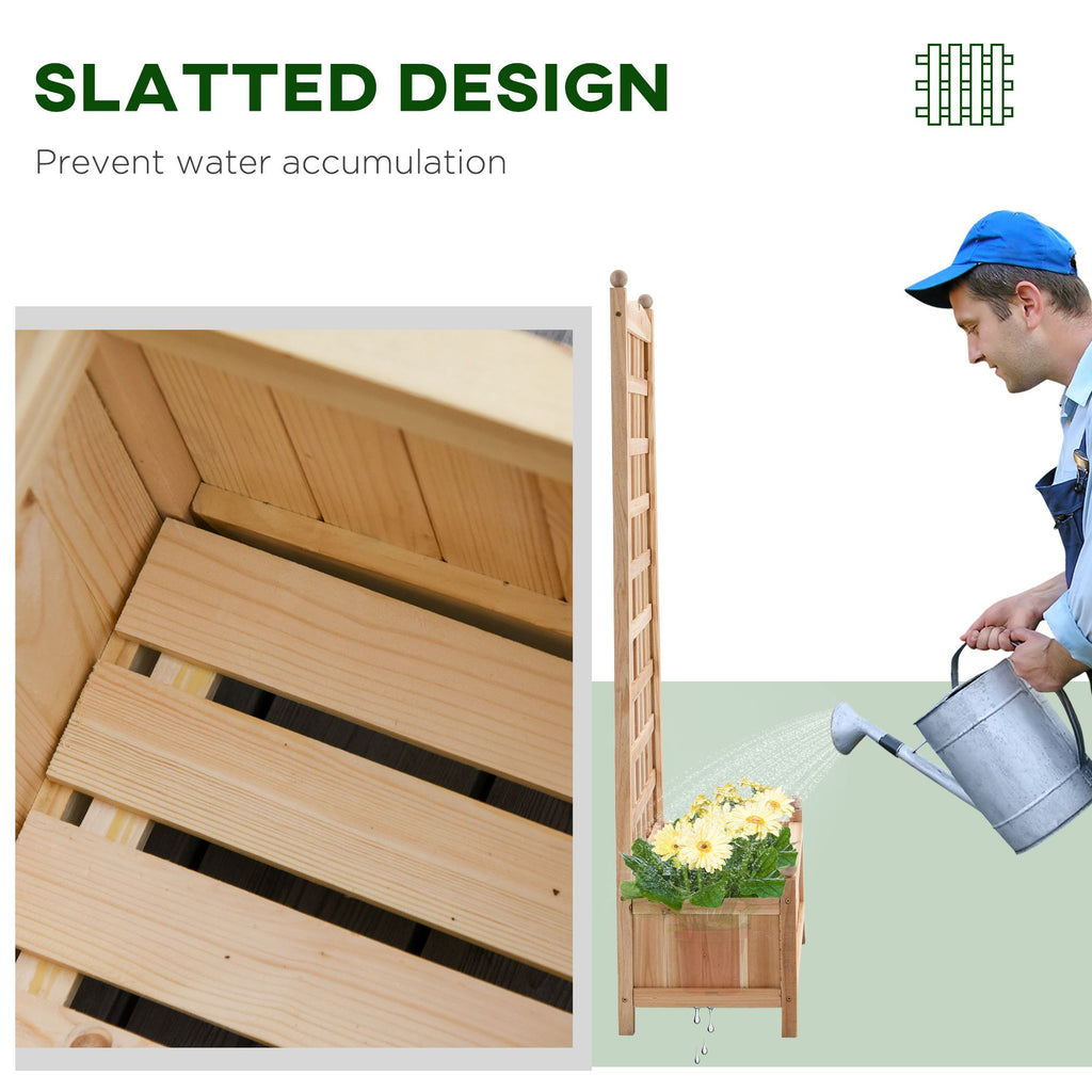 49-Inch Fir Wood Planter with Trellis, Natural – product view 6 of 12