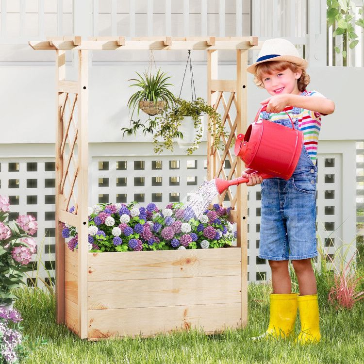 Pine Wood Planter with Trellis and Hanging Bar – product view 10 of 10