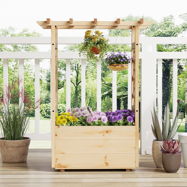 Pine Wood Planter with Trellis and Hanging Bar – product view 2 of 10