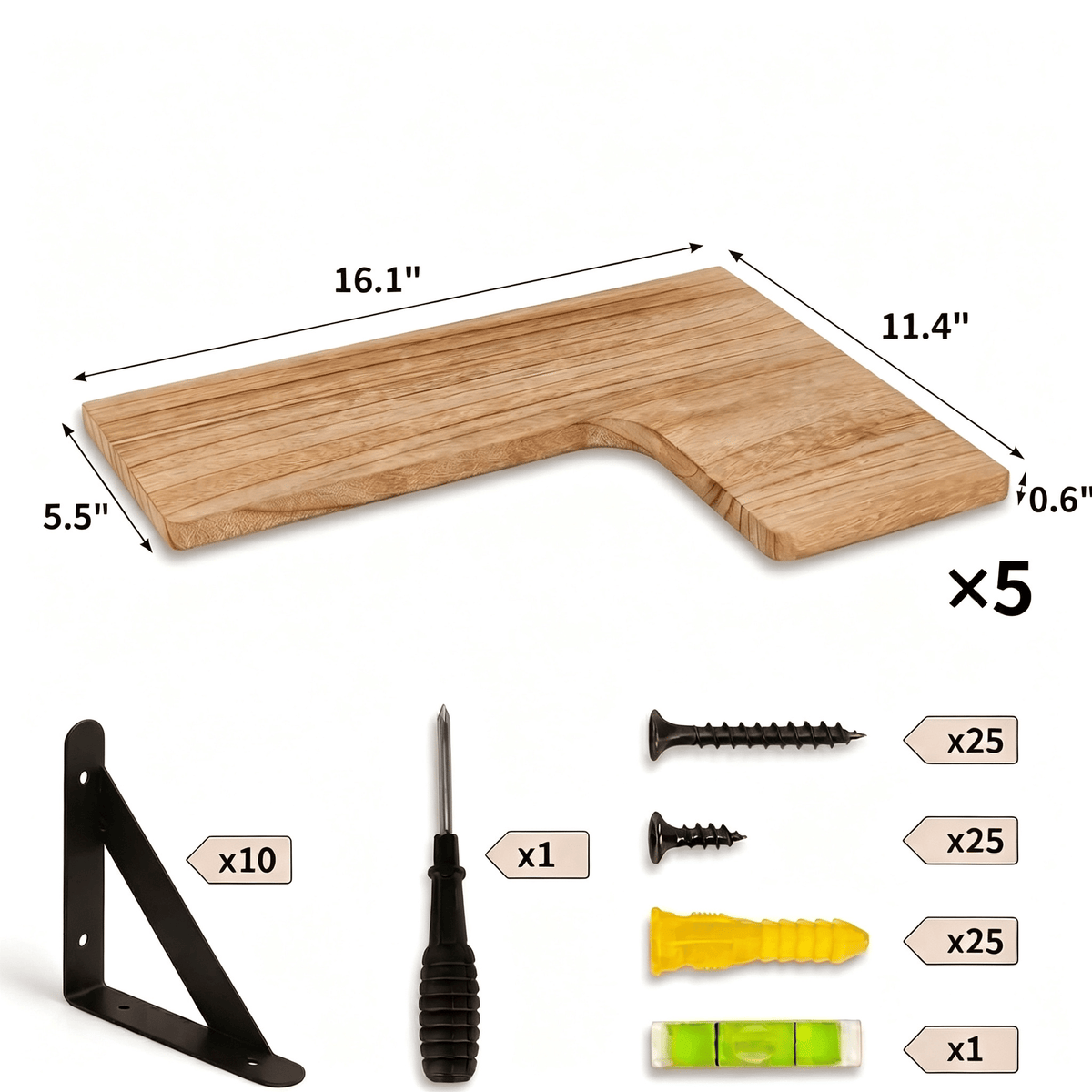 Set of 5 Rustic Corner Floating Shelves – product view 2 of 6
