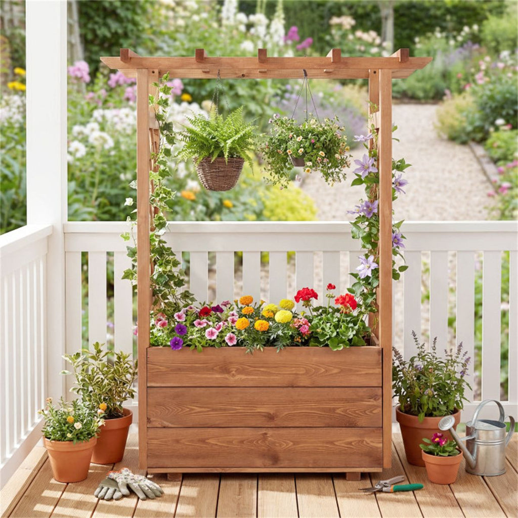 Pine Wood Planter with Trellis and Top Bar – product view 3 of 12