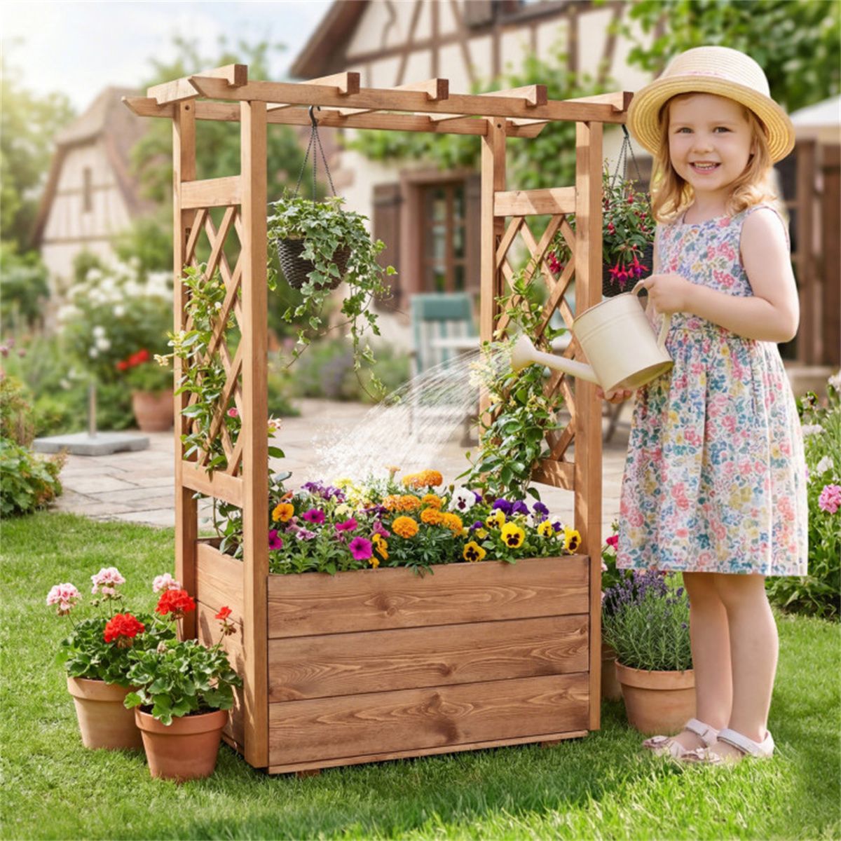Pine Wood Planter with Trellis and Top Bar – product view 12 of 12