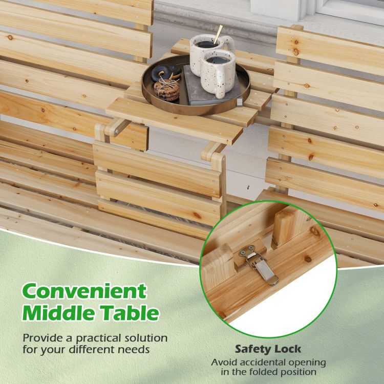 Fir Wood Outdoor Bench with Folding Table – product view 18 of 21