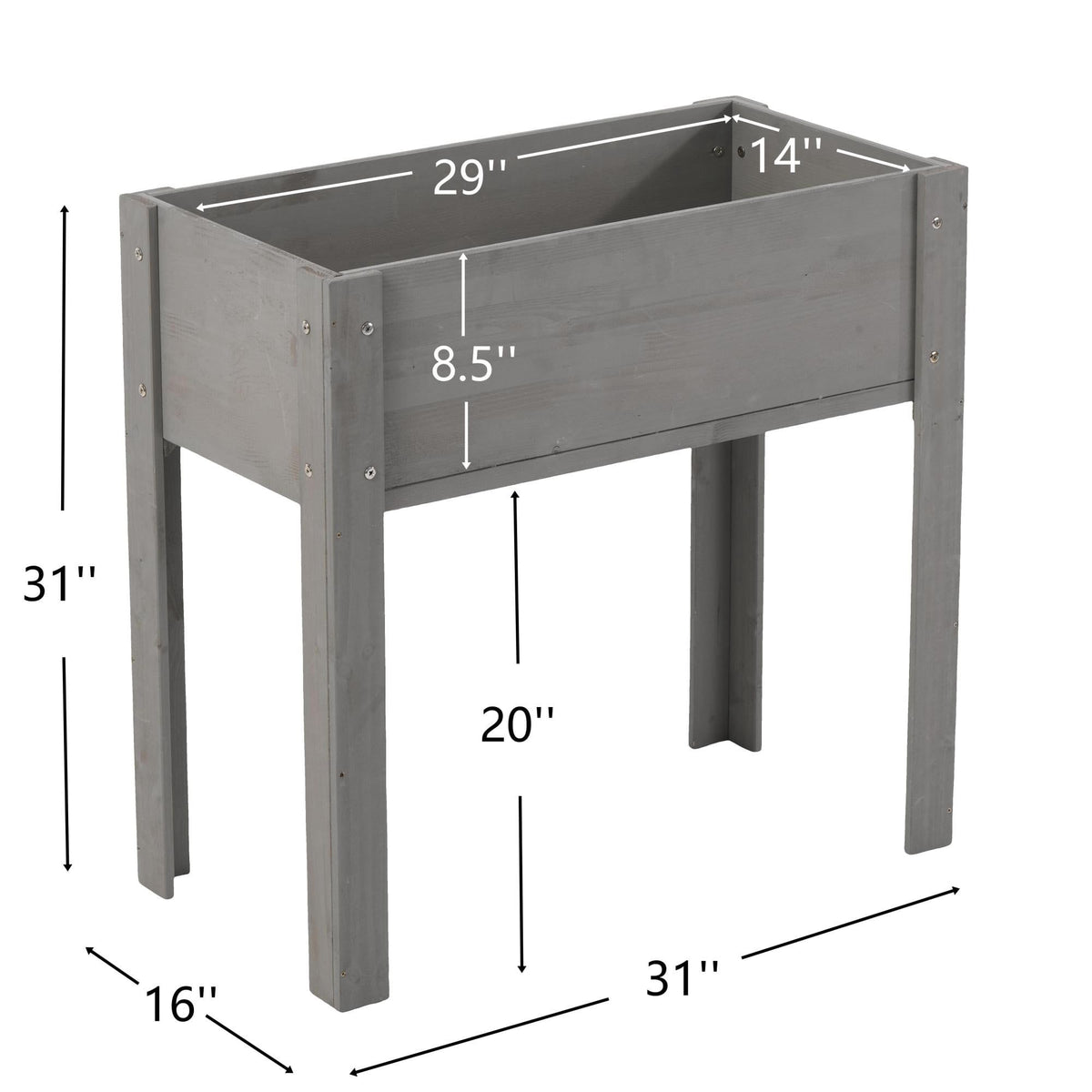 31-Inch Gray Elevated Wooden Planter – product view 3 of 5