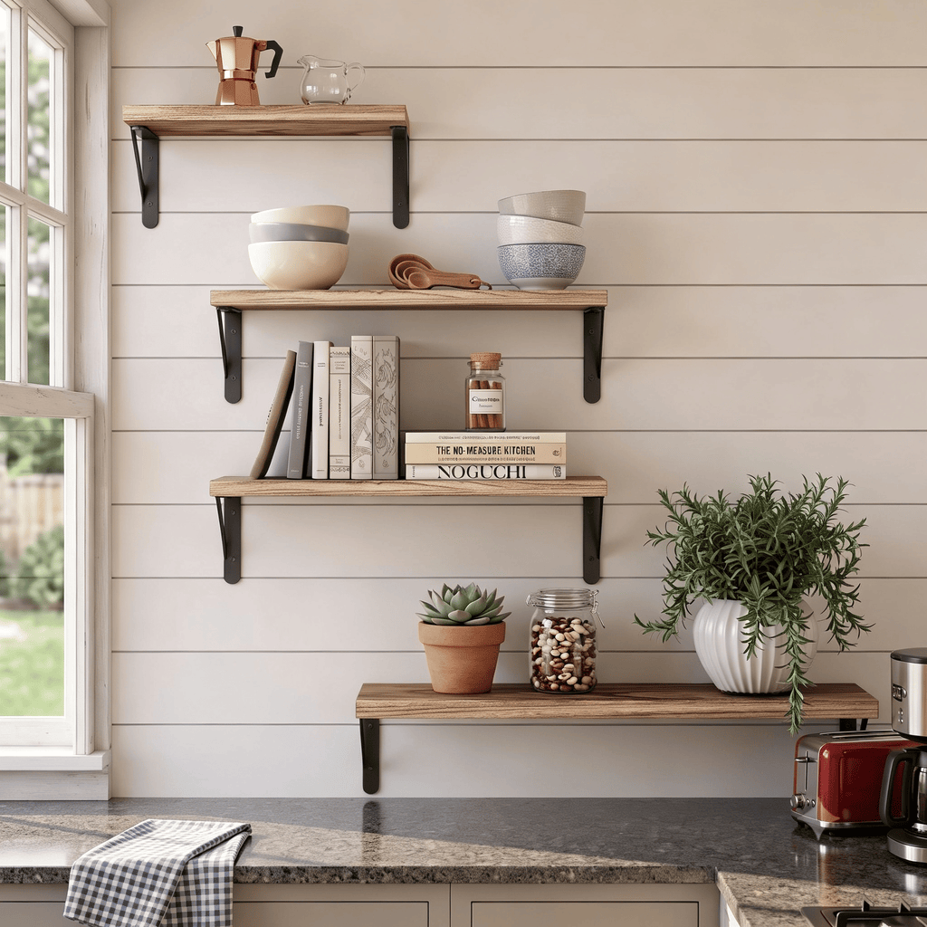 Set of 4 Torched Wood Floating Shelves – product view 6 of 6