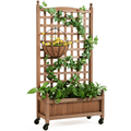 50-Inch Fir Wood Planter with Trellis, Dark Brown – main product view