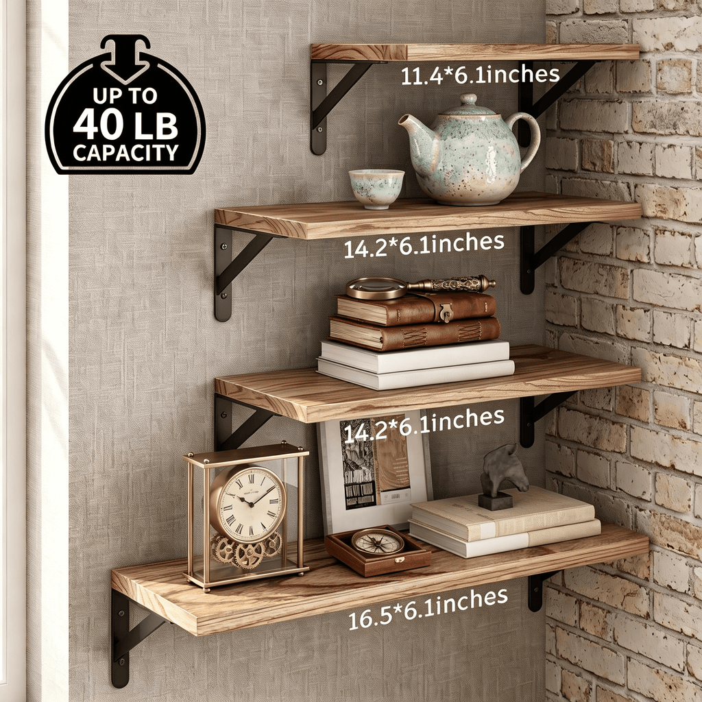 Set of 4 Torched Wood Floating Shelves – product view 2 of 6