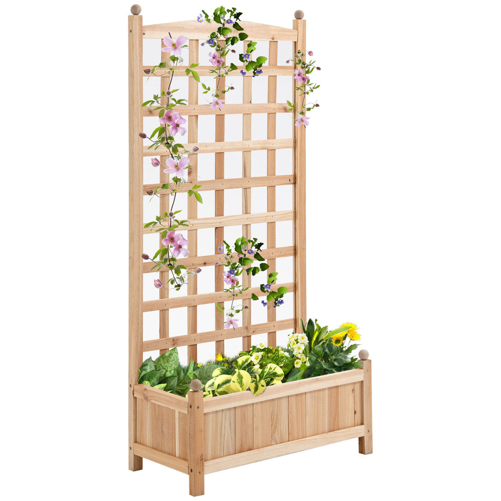49-Inch Fir Wood Planter with Trellis, Natural – main product view