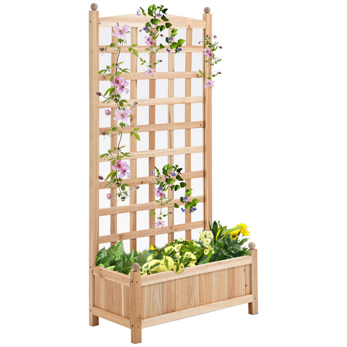 49-Inch Fir Wood Planter with Trellis, Natural – main product view