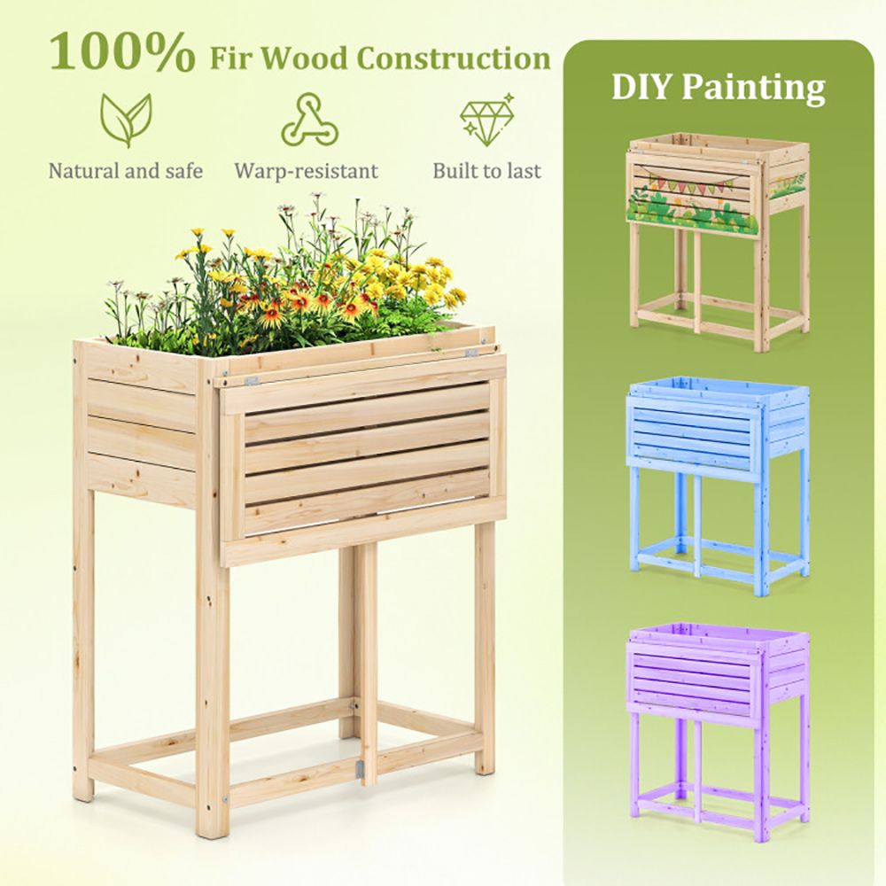 Elevated Fir Wood Planter with Folding Side Table – product view 9 of 10